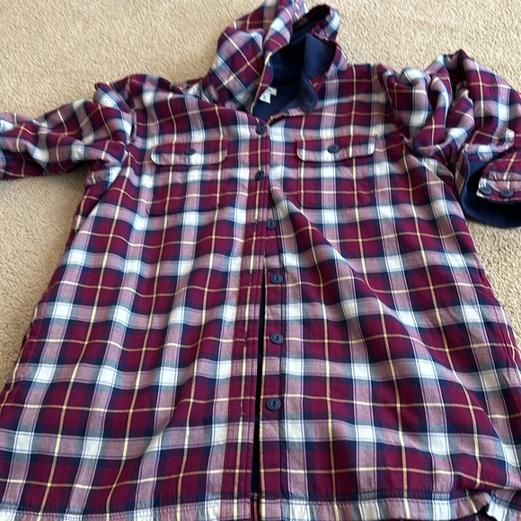 LL Bean fleece lined flannel hooded shirt jacket - Picture 8 of 9